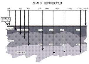 Schematic showing wavelengths across layers of skin