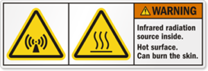 Yellow, orange, and white triangle and square caution signs
